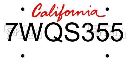 7WQS355 California License Plate