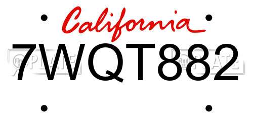7WQT882 California License Plate