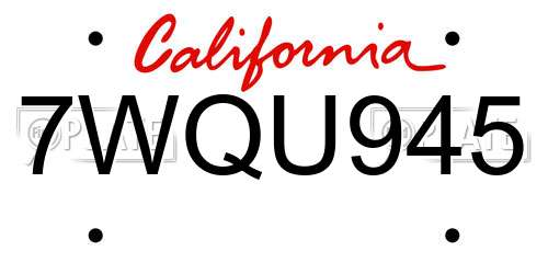 7WQU945 California License Plate