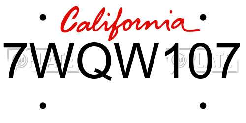 7WQW107 California License Plate