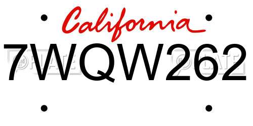 7WQW262 California License Plate