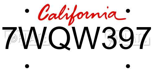 7WQW397 California License Plate