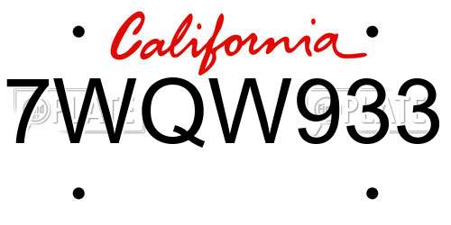 7WQW933 California License Plate