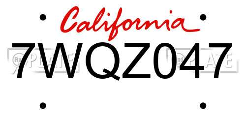 7WQZ047 California License Plate
