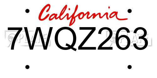 7WQZ263 California License Plate