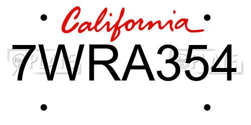 7WRA354 California License Plate