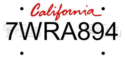 7WRA894 California License Plate