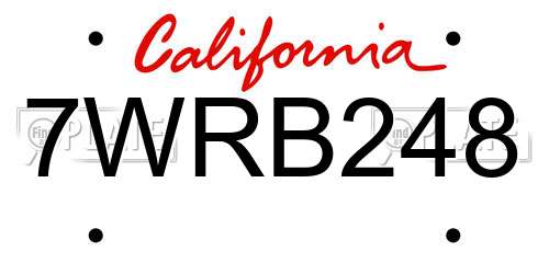 7WRB248 California License Plate