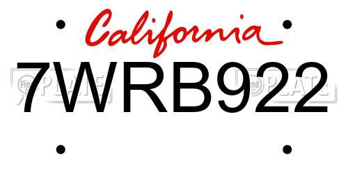 7WRB922 California License Plate