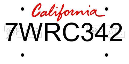 7WRC342 California License Plate
