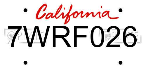 7WRF026 California License Plate
