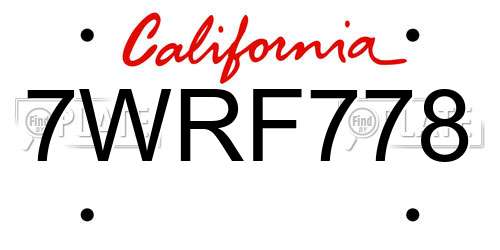 7WRF778 California License Plate