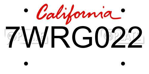 7WRG022 California License Plate
