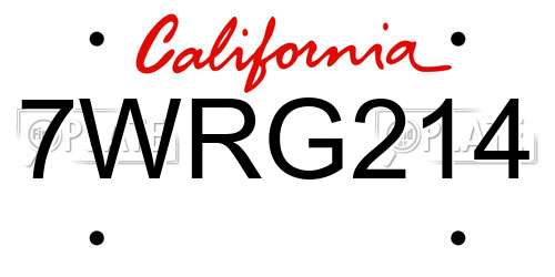 7WRG214 California License Plate