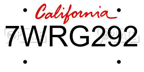 7WRG292 California License Plate