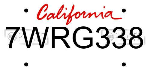 7WRG338 California License Plate