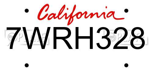 7WRH328 California License Plate