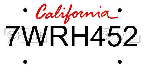 7WRH452 California License Plate