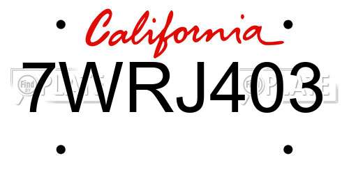 7WRJ403 California License Plate