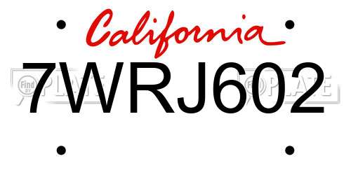 7WRJ602 California License Plate