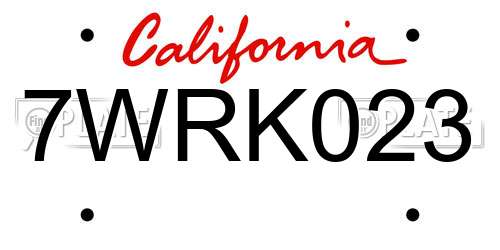 7WRK023 California License Plate