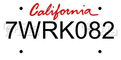 7WRK082 California License Plate