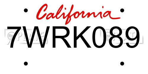 7WRK089 California License Plate