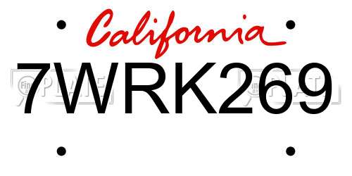 7WRK269 California License Plate