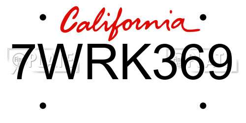 7WRK369 California License Plate