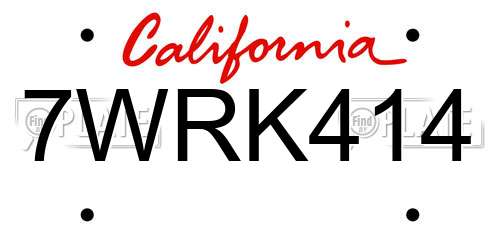 7WRK414 California License Plate