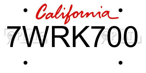 7WRK700 California License Plate