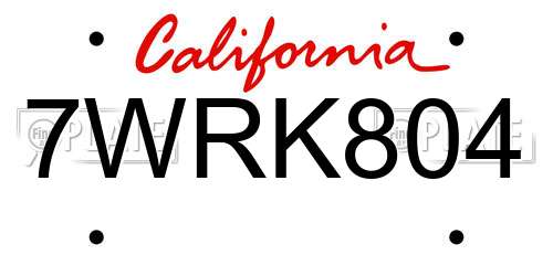 7WRK804 California License Plate