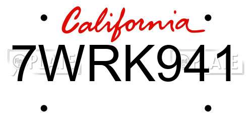 7WRK941 California License Plate