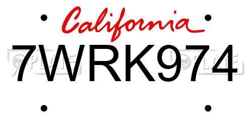 7WRK974 California License Plate