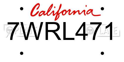 7WRL471 California License Plate