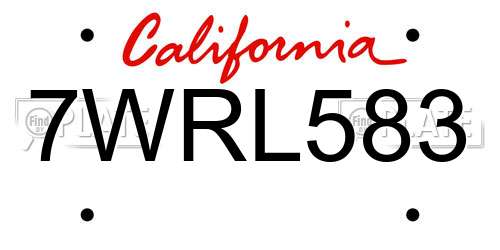7WRL583 California License Plate