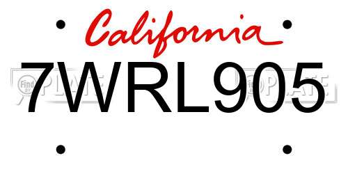 7WRL905 California License Plate