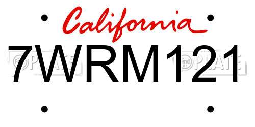 7WRM121 California License Plate