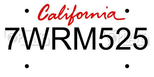 7WRM525 California License Plate