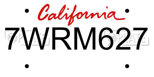 7WRM627 California License Plate