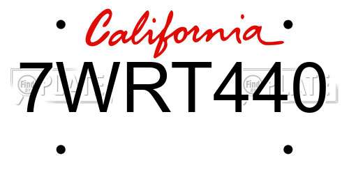 7WRT440 California License Plate