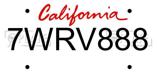 7WRV888 California License Plate