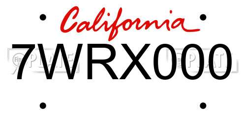 7WRX000 California License Plate