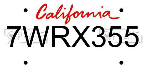 7WRX355 California License Plate