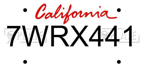 7WRX441 California License Plate