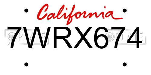 7WRX674 California License Plate