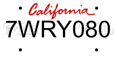 7WRY080 California License Plate
