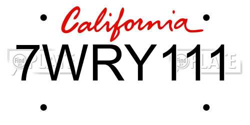 7WRY111 California License Plate