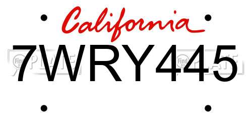 7WRY445 California License Plate