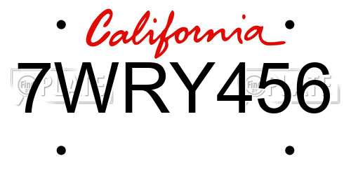 7WRY456 California License Plate